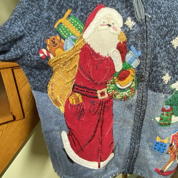 Heirloom Collectibles Sz L Vtg 90s Christmas Holiday Knit Zip Cardigan Sweater - Picture 3 of 16